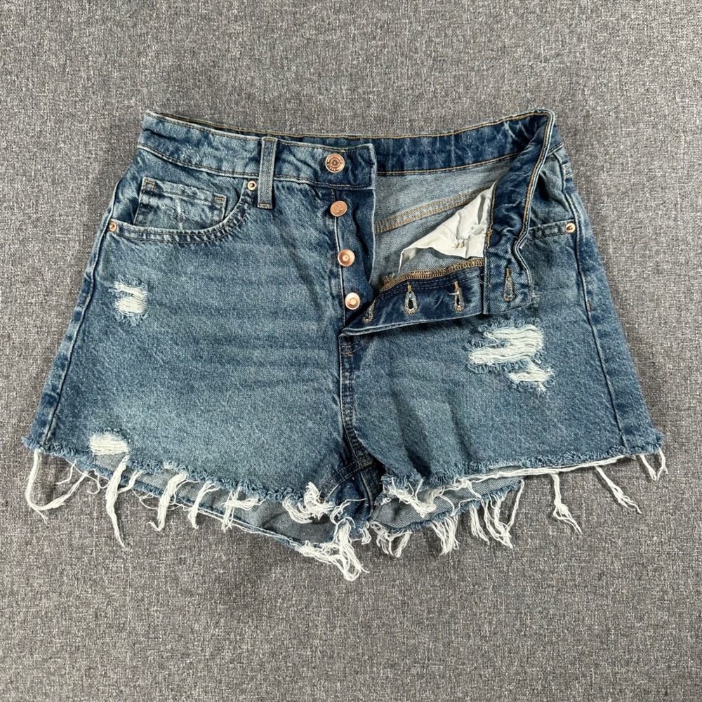 Wild‎ Fable Womens High Rise Distressed Denim Shorts Blue Button Fly Size 6 28W